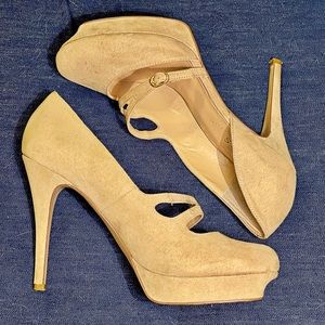 Guess Platform Suede Heels in Nude